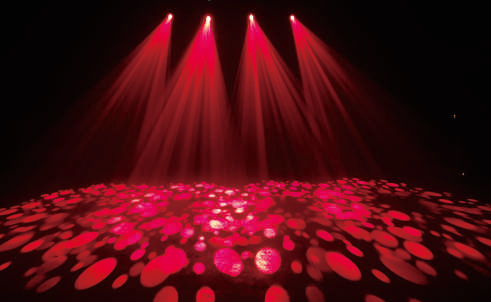 LED BSW fixture projecting gobo patterns in red across a floor
